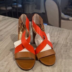 Boden Red and Tan Strappy Heels